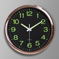 12-inch rose gold wall clock with black dial and luminous green Arabic numerals - Electroplated Rose Gold Black Dial Luminous