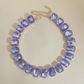 Rectangle purple crystal gemstone necklace with a golden chain and lobster clasp - Crystal Purple