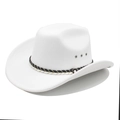 Elegant white felt cowboy hat with woven band and vintage pearl button accessory - M (56-58cm) / White