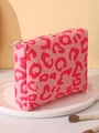 Borsa da trucco rosa trapuntata con motivo leopardato a cuore e cerniera argento - Leopardo Cuore Rosa