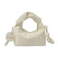 Bolso de media luna beige plisado con asa anudada y correa de hombro ajustable - Blanco