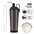 Dark grey 830ml insulated tumbler with ceramic coating, wide straw, and magnetic handle - 830ml / Metallic Black with Black Lid