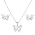 Silver butterfly jewelry set featuring cutout pendant necklace and matching stud earrings - Silver