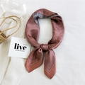 Elegant dusty rose paisley silk scarf styled with a white shirt and straw bag - Pink Paisley Spot Pattern