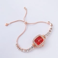 Detail of rose gold square watch with red dial and adjustable crystal bracelet strap - Rose Gold-Square Red Dial (Jadi)