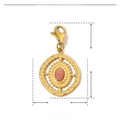Detailed view of red natural stone charm with dimensions 16mm diameter and lobster clasp - Retro Oval-Red Main Stone