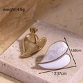 Gold-plated stainless steel heart C-hoop earring with white pearlescent enamel inlay - ER-202 Asymmetric Gold Heart Earrings