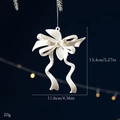 White frosted glitter ribbon bow ornament, 13.4cm tall hanging Christmas decoration - Bow White Gold Pendant