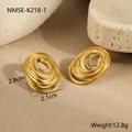 Macro detail of gold spiral earrings showing 2.8cm height and 2.1cm width dimensions - Gold Vintage Oval Spiral Earrings (NMSE-K218-1)