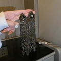 Luxurious drop-shaped crystal tassel earrings with sparkling rhinestone fringe - Copper With Rhinestone & 925 Silver Pin / 3# Black Tassel