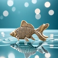 Exquisite golden goldfish ornament with scale texture on a reflective surface - Gold Small Goldfish