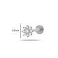 Silver titanium flower stud earring with clear crystals and 0.55cm size measurement - 590-8# Silver Round Flower