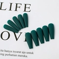 Detailed view of dark green matte coffin press on nails arranged on white background - Dark Green