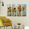 Bohemian sunflower wooden wall plaques set of 4 with oil painting style for home decor - Style K Sunflower (HDF/Triangle Hook)