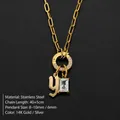 14K gold plated stainless steel initial necklace with letter Y and CZ crystal pendants. - Letter Y