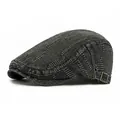 Vintage dark denim ivy cap for men and women featuring white contrast stitching details - Adjustable / Black