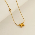 Polished gold titanium steel necklace with a chubby X letter pendant and a single zircon - Letter X