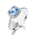 Classic 925 sterling silver ring with round blue gemstone and crystal accents - Size 5 / Round Blue Gemstone Halo Style (RUJ064B-1)
