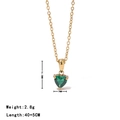 Collier avec pendentif cœur en zircon vert et chaîne dorée, pierre 14,5 mm, 40+5 cm long - Or-Zirconia Vert