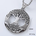 Close-up of vintage silver Tree of Life circular pendant showing 40mm size details - Retro Tree Of Life A