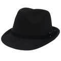 Detail of classic black wool fedora featuring a fine band with a gold-tone metal buckle - M(56-58cm) / Black