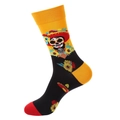Tag der Toten Socken mit mexikanischem Totenkopfmuster in Schwarz, Gelb und Rot - 1365-Schwarzer Sombrero-Schädel