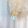 Collana placcata oro 18k con ciondolo in pietra di luna blu e zircone scintillante - Oro-Collana Tonda Strass Cangiante