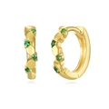 Close-up of gold hoop earrings with green zircon stones and geometric facets on white background - Gold (Green Zircon)
