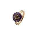 Bague ajustable plaquée or avec émail violet et zircons multicolores au design de soleil rayonnant - Violet