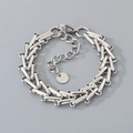 Minimalist stainless steel horseshoe link chain bracelet with polished round tag charm - Silver (KB204368-ZCG)