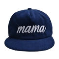 Detail of navy blue corduroy baseball cap with white cursive mama embroidery - One Size(Adjustable) / Navy Blue