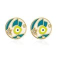 Detail of gold-plated enamel evil eye stud earrings with a sparkling zircon star accent - Blue White Green Star