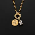 14K gold plated stainless steel paperclip necklace with letter Z disc and zircon charms - Letter Z / Gold