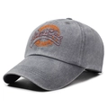 Washed grey cotton baseball cap featuring vintage orange embroidery and adjustable strap - Adjustable / Gray
