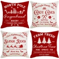 Set of four Christmas cushion covers in red and beige with vintage holiday patterns - Red White Retro Christmas Farm Set