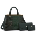 Dark green crocodile embossed 3-piece handbag set with tote, wallet, and card holder - Single Bag / Green