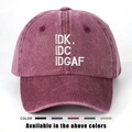 Gorra de béisbol ajustable de algodón lavado rojo oscuro con bordado IDK IDC IDGAF - Burdeos