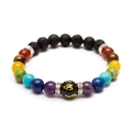 Macro del braccialetto 7 Chakra in pietra lavica con perla Om e distanziatori con strass - Pietra Lavica Energetica 7 Chakra con Mantra a Sei Sillabe (款式-01)