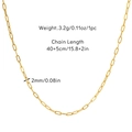 Golden titanium steel paperclip chain necklace 40+5cm length with 2mm width link - Chain (Paperclip Chain Style 5)