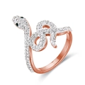 Unique rose gold snake ring featuring sparkling crystal pavé and black stone eyes on white back - US 6 / Rose Gold