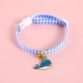 Blue plaid pet collar featuring a golden bell and a blue whale charm on a pink background - S (17-32cm) / Plaid Whale