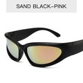 Sand black cycling sunglasses with pink reflective lenses in a Y2K steampunk style - Matte Black Frame Pink Mirrored Lens
