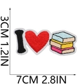 Detailed view of i love reading embroidered patch with 7cm length and 3cm height size - Heart I Love Reading