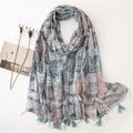 Bohemian paisley linen scarf in soft pink and blue with elegant fringed edges - SL1909-021 (Pink Gray Blue Mandala Pattern)
