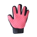 Pink silicone pet grooming glove with soft massage bristles and black mesh for cats and dogs - Left Hand / Pink