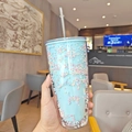Bicchiere con cannuccia azzurro a doppia parete con perline colorate decorative - 750ml / Perline Colorate-Blu