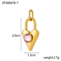 Detail view of gold heart lock pendant with pink gem including precise size measurements - Gold-Light Pink Stone