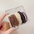 Brown and cream elastic hair ties in a clear square storage box set for women - Milk Tea