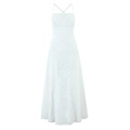 Elegantes weißes Maxi-Kleid mit Blumen-Jacquard, Trägern und rückenfreier Schnürung - XL / Weiß