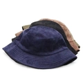 Detailed stack of corduroy bucket hats in navy blue, black, brown, and olive green - Adjustable / Blue